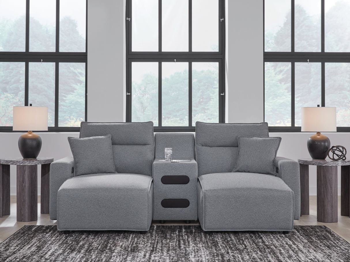 Modmax II Salt and Pepper 3-Piece Double Chaise Power Reclining Modular Sectional Loveseat with Console from Ashley - Luna Furniture