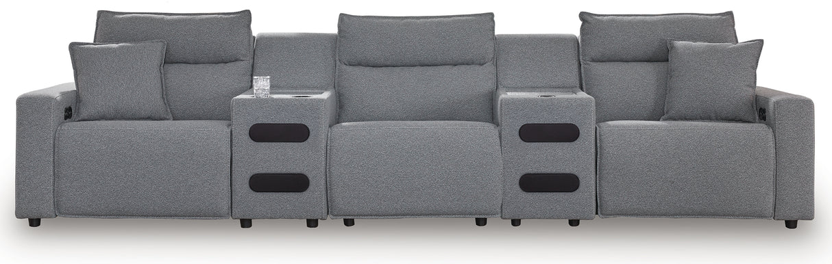 Modmax II Salt and Pepper 5-Piece Power Reclining Sectional with 2 Audio Consoles from Ashley - Luna Furniture