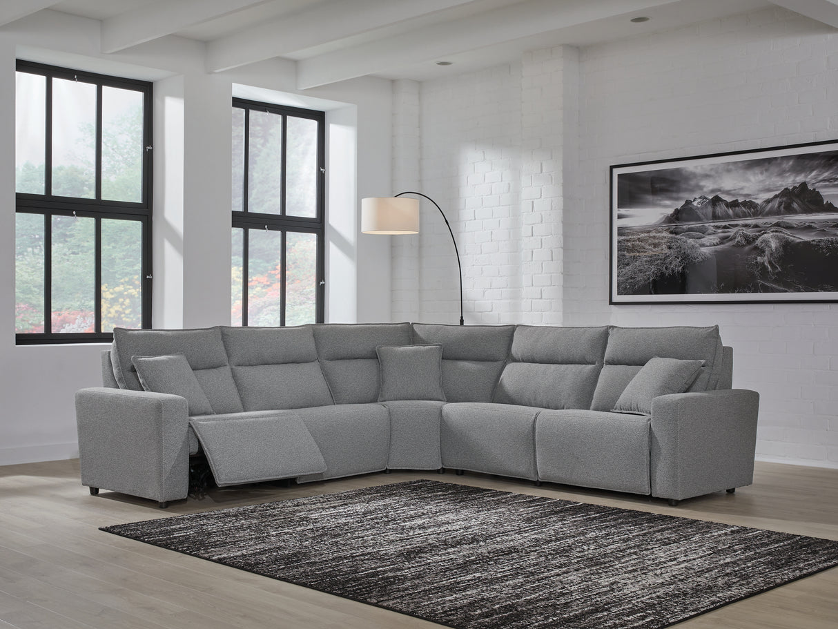 Modmax II Salt and Pepper 5-Piece L-Shape Power Reclining Sectional from Ashley - Luna Furniture