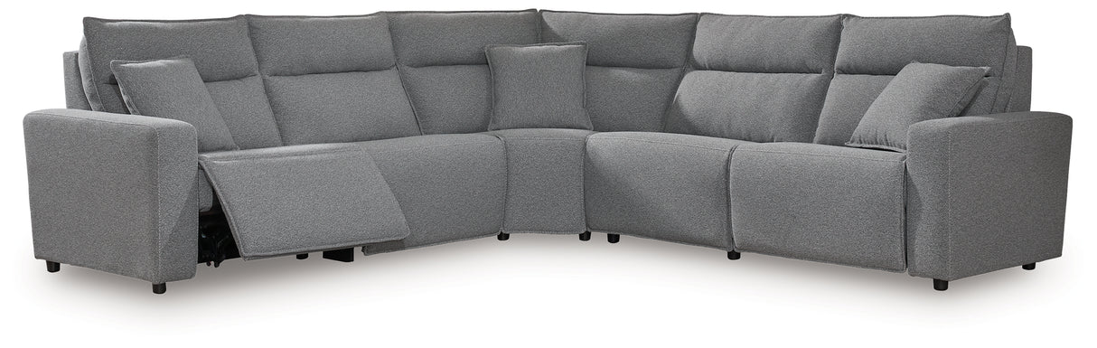 Modmax II Salt and Pepper 5-Piece L-Shape Power Reclining Sectional from Ashley - Luna Furniture