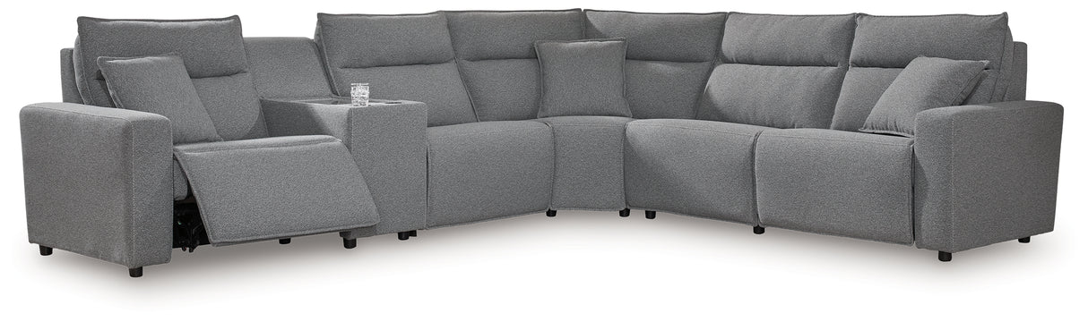 Modmax II Salt and Pepper 6-Piece L-Shape Power Reclining Modular Sectional with Console from Ashley - Luna Furniture