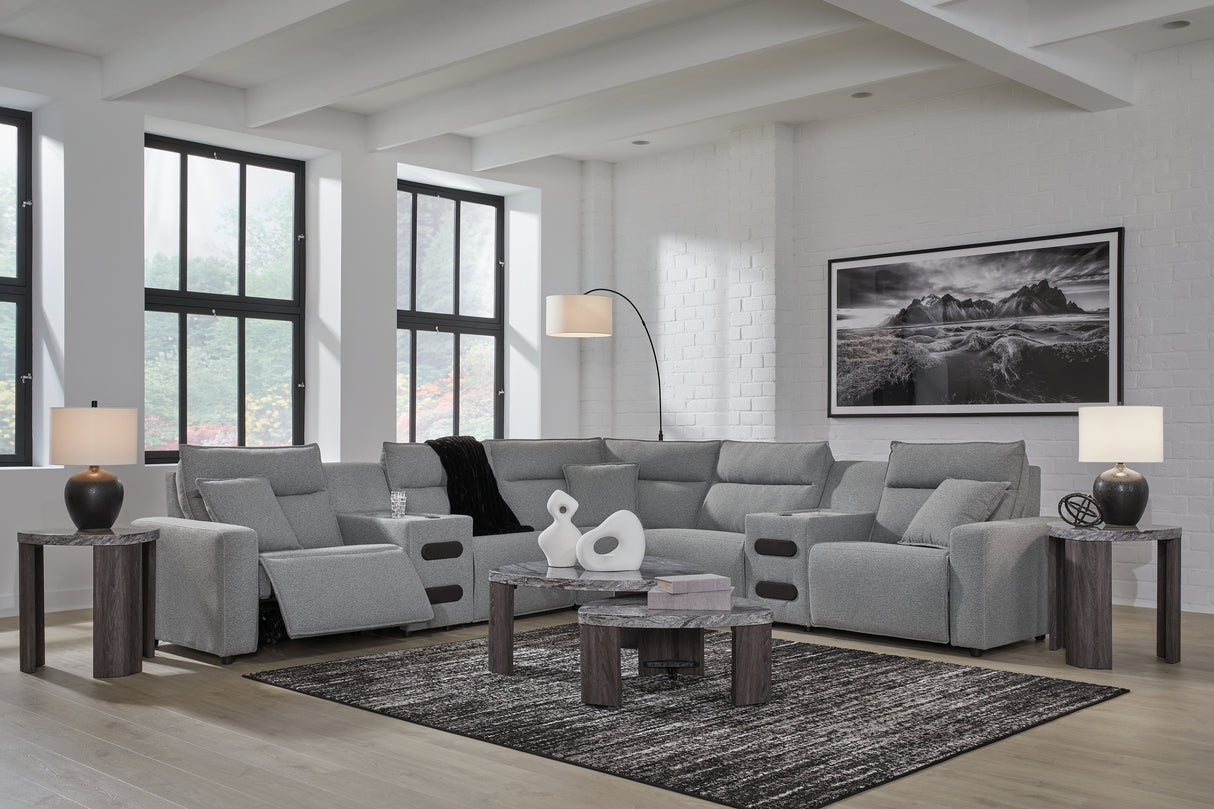 Modmax II Salt and Pepper 7-Piece Power Reclining Sectional with 2 Audio Consoles from Ashley - Luna Furniture