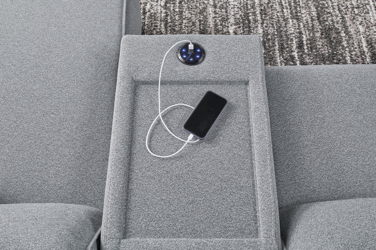 Modmax II Salt and Pepper 7-Piece Power Reclining Sectional with 2 Audio Consoles from Ashley - Luna Furniture