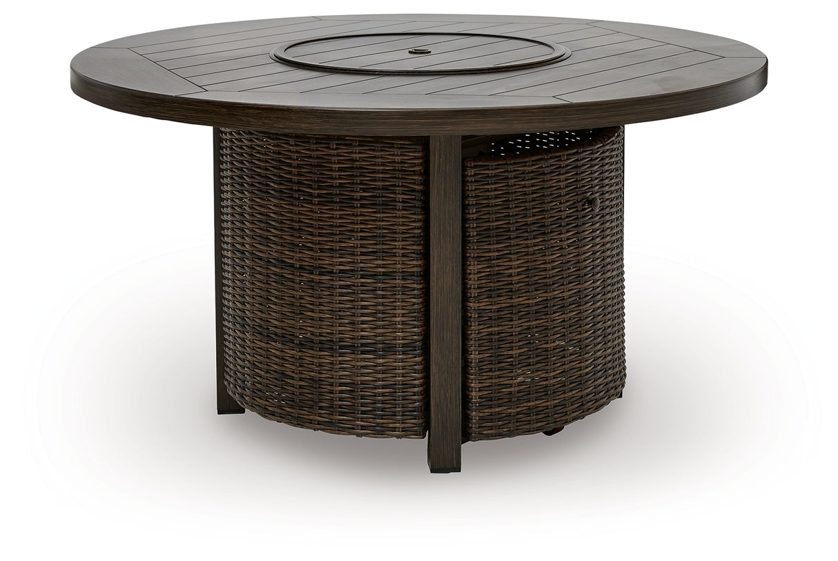 Monterey Point Dark Brown Outdoor Fire Pit Table from Ashley Furniture - Luna Furniture