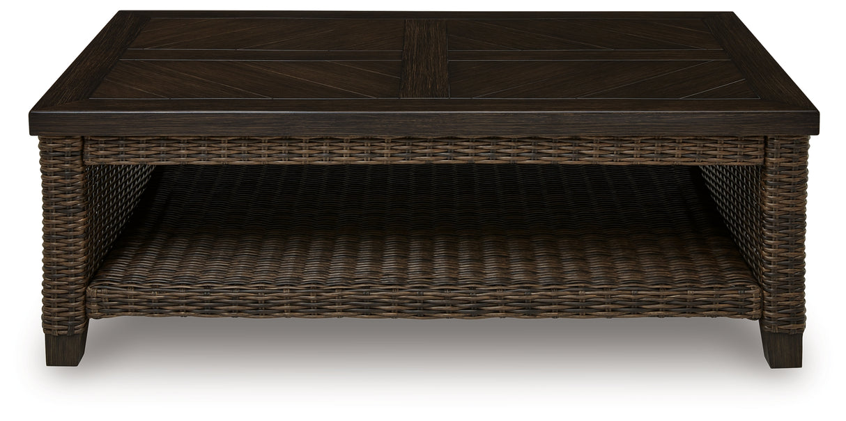 Monterey Point Outdoor Sofa and Loveseat with Coffee Table in Dark Brown from Ashley Furniture - Luna Furniture