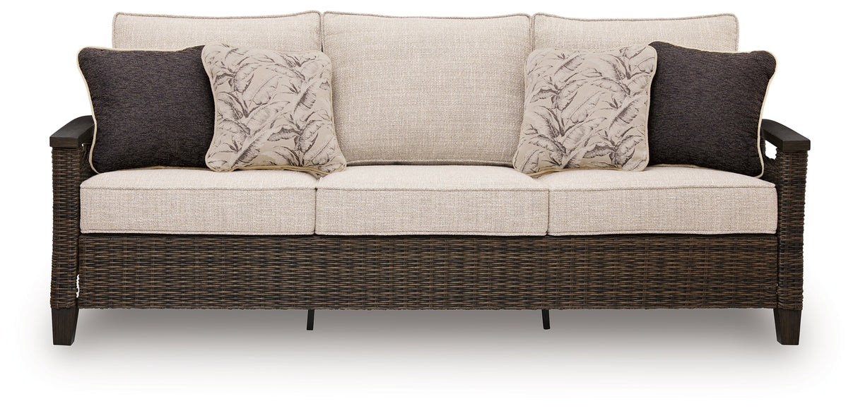 Monterey Point Outdoor Sofa and Loveseat with Coffee Table in Dark Brown from Ashley Furniture - Luna Furniture