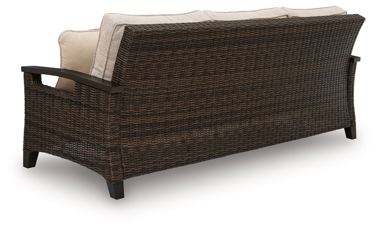 Monterey Point Outdoor Sofa and Loveseat with Coffee Table in Dark Brown from Ashley Furniture - Luna Furniture
