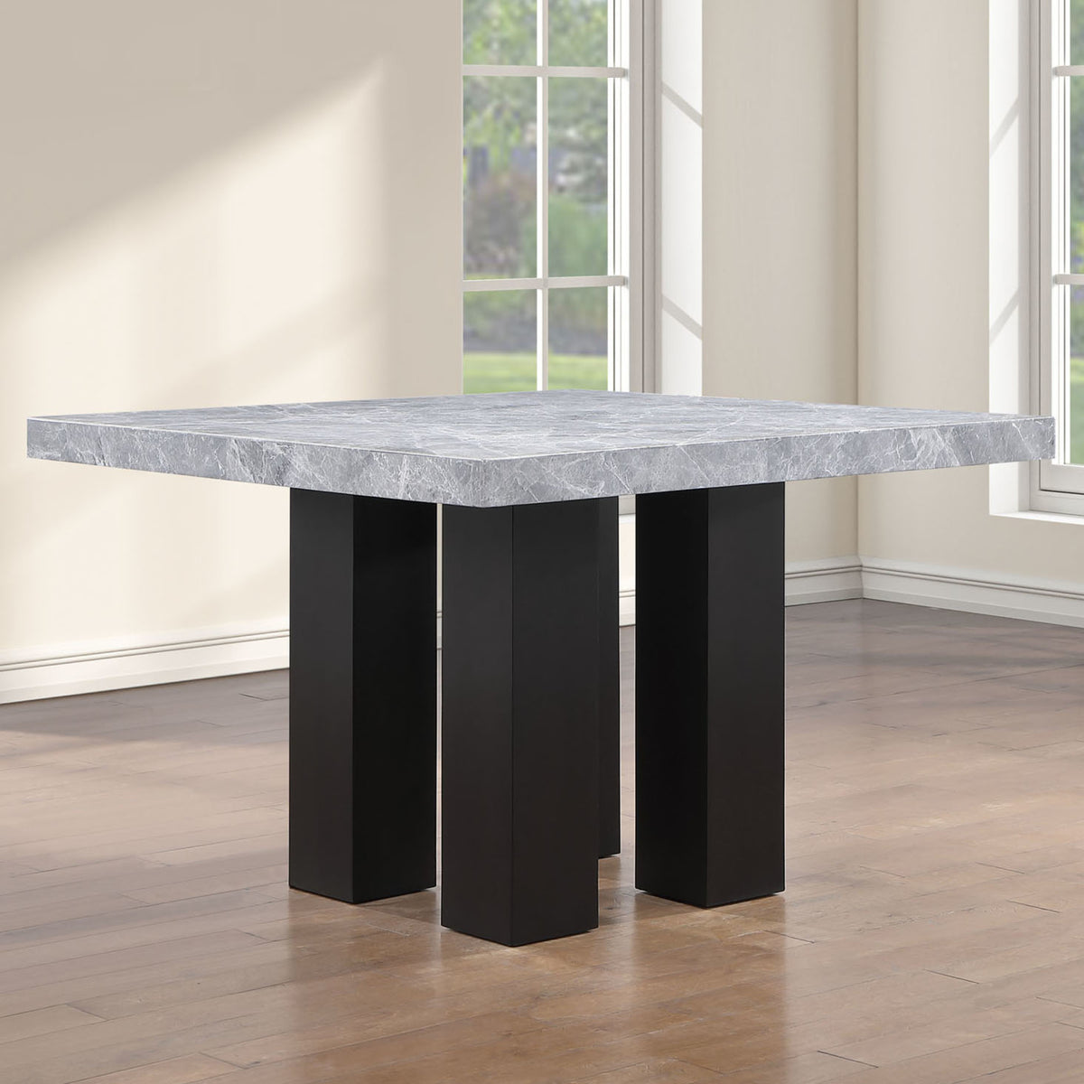 Artemis Gray Square Marble Top 9-Piece Counter Height Dining Set with White Vegan Leather Chairs