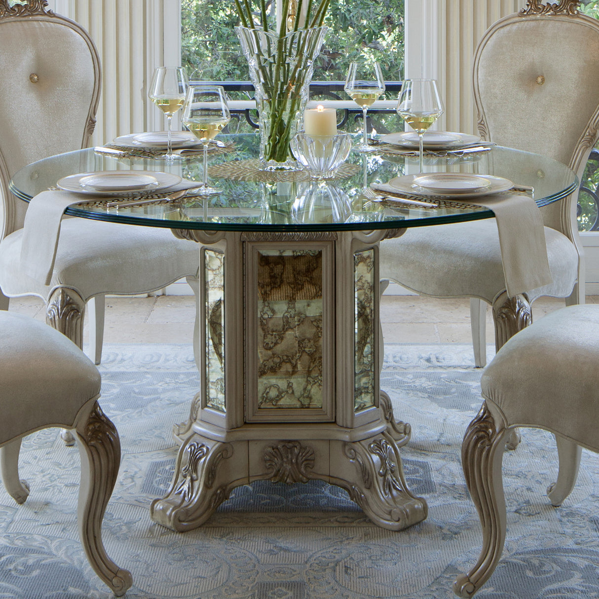 Platine De Royale Champagne Round Dining Table from Michael Amini - Luna Furniture