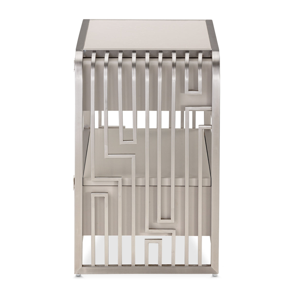 Roxbury Park Stainless Steel Metal Nightstand from Michael Amini - Luna Furniture