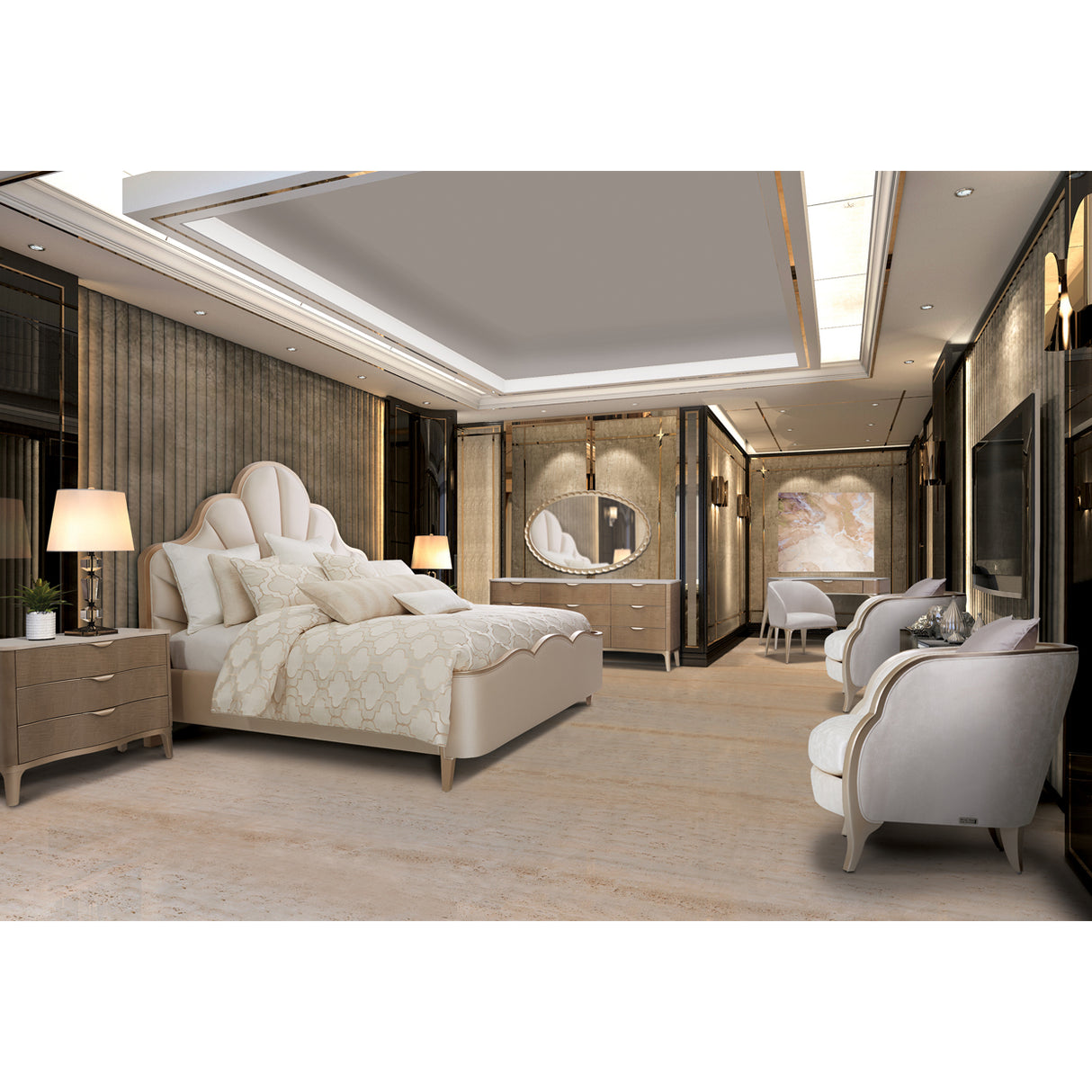 Malibu Crest Chardonnay Eastern King Panel Bed from Michael Amini - Luna Furniture