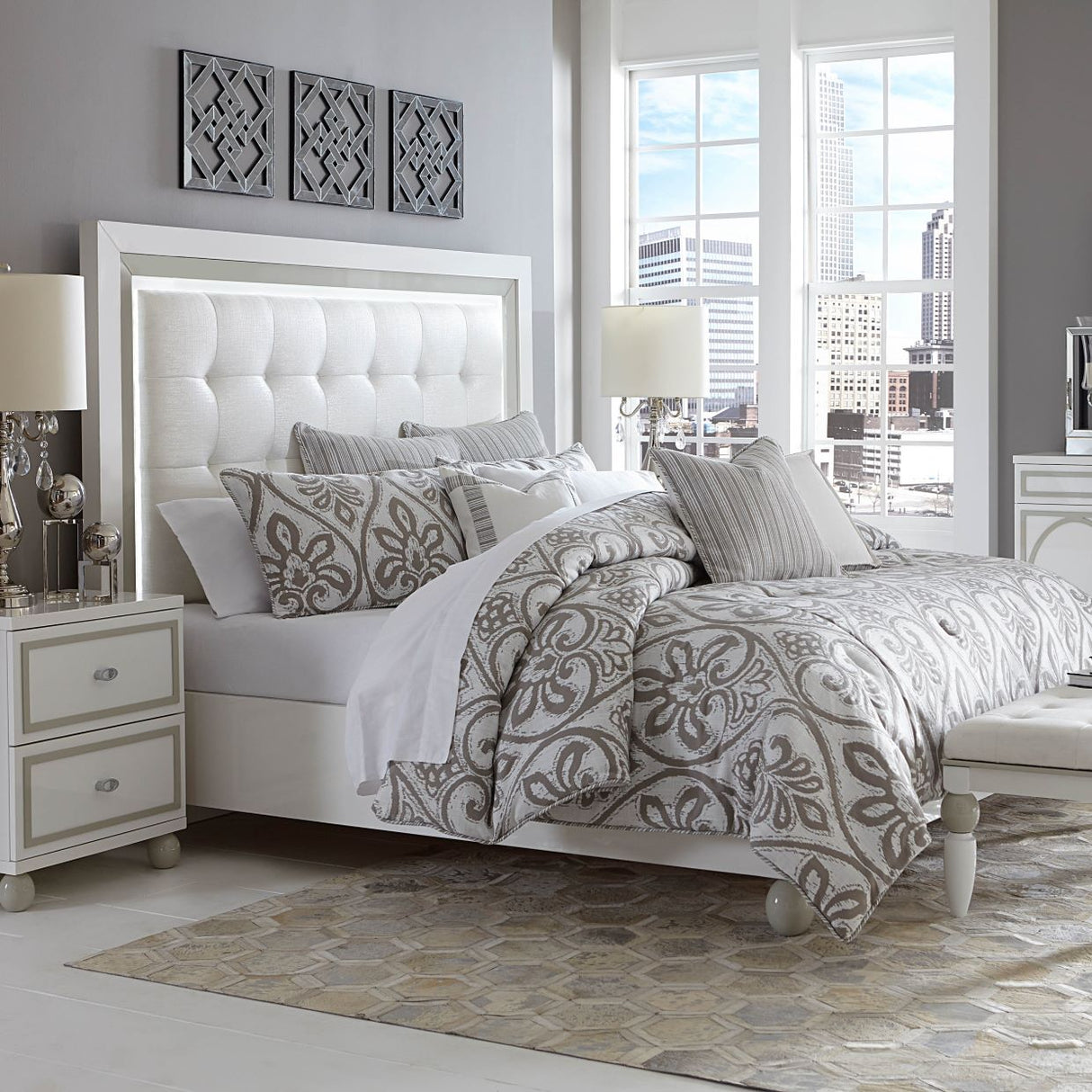 Sky Tower Cloud White Eastern King Bed from Michael Amini - Luna Furniture
