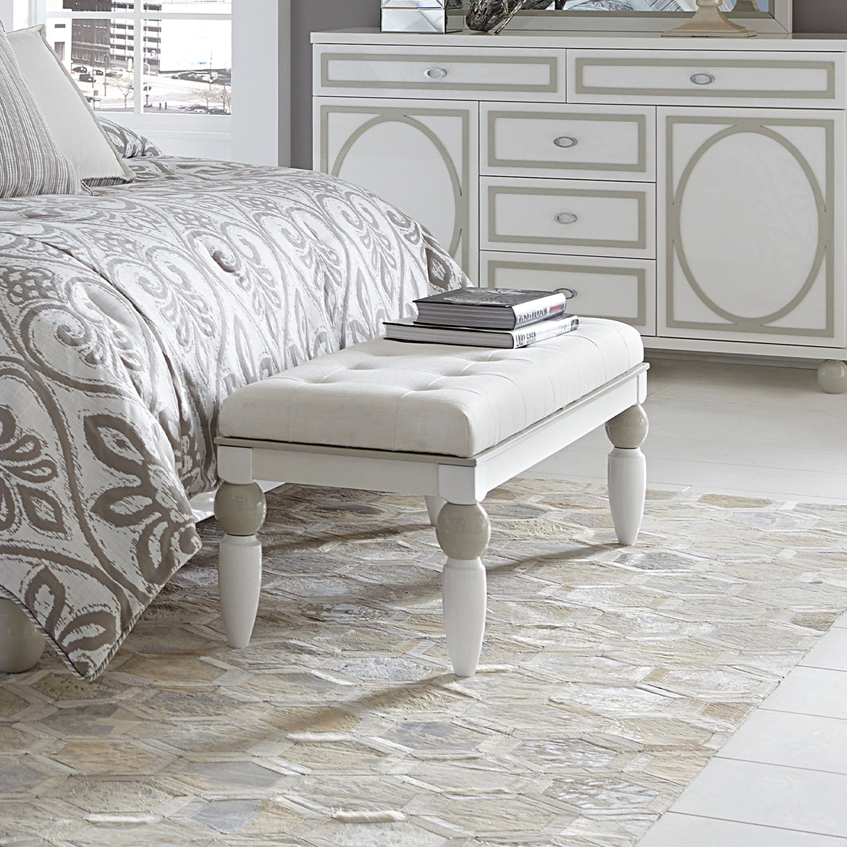 Sky Tower Cloud White Bedside Bench from Michael Amini - Luna Furniture
