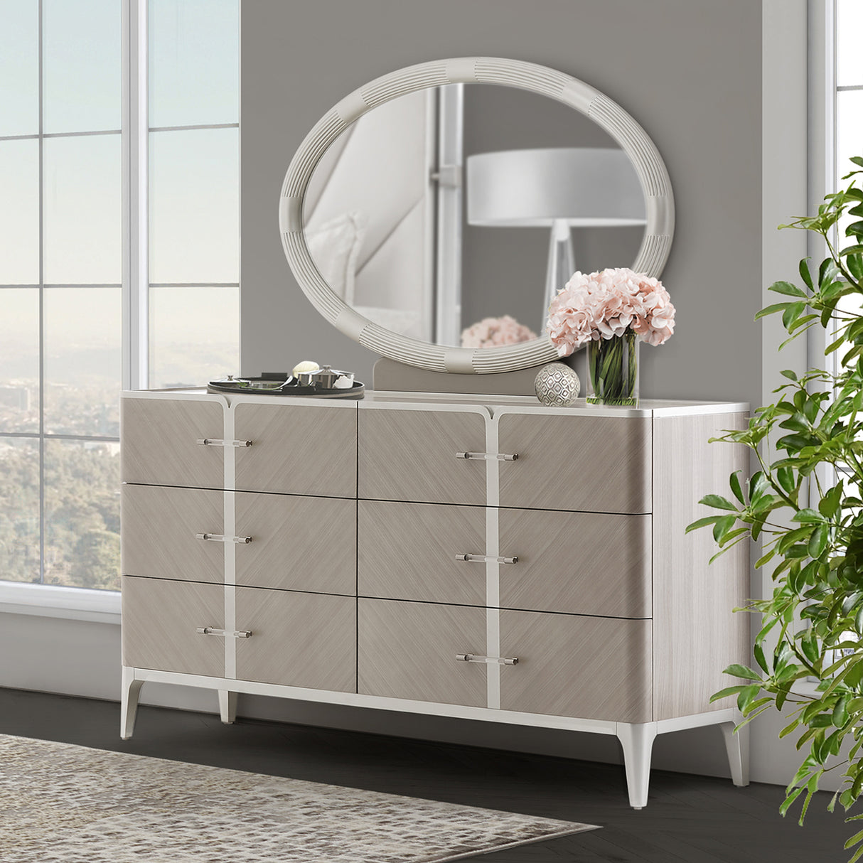Lanterna Silver Mist Dresser With Mirror from Michael Amini - Luna Furniture