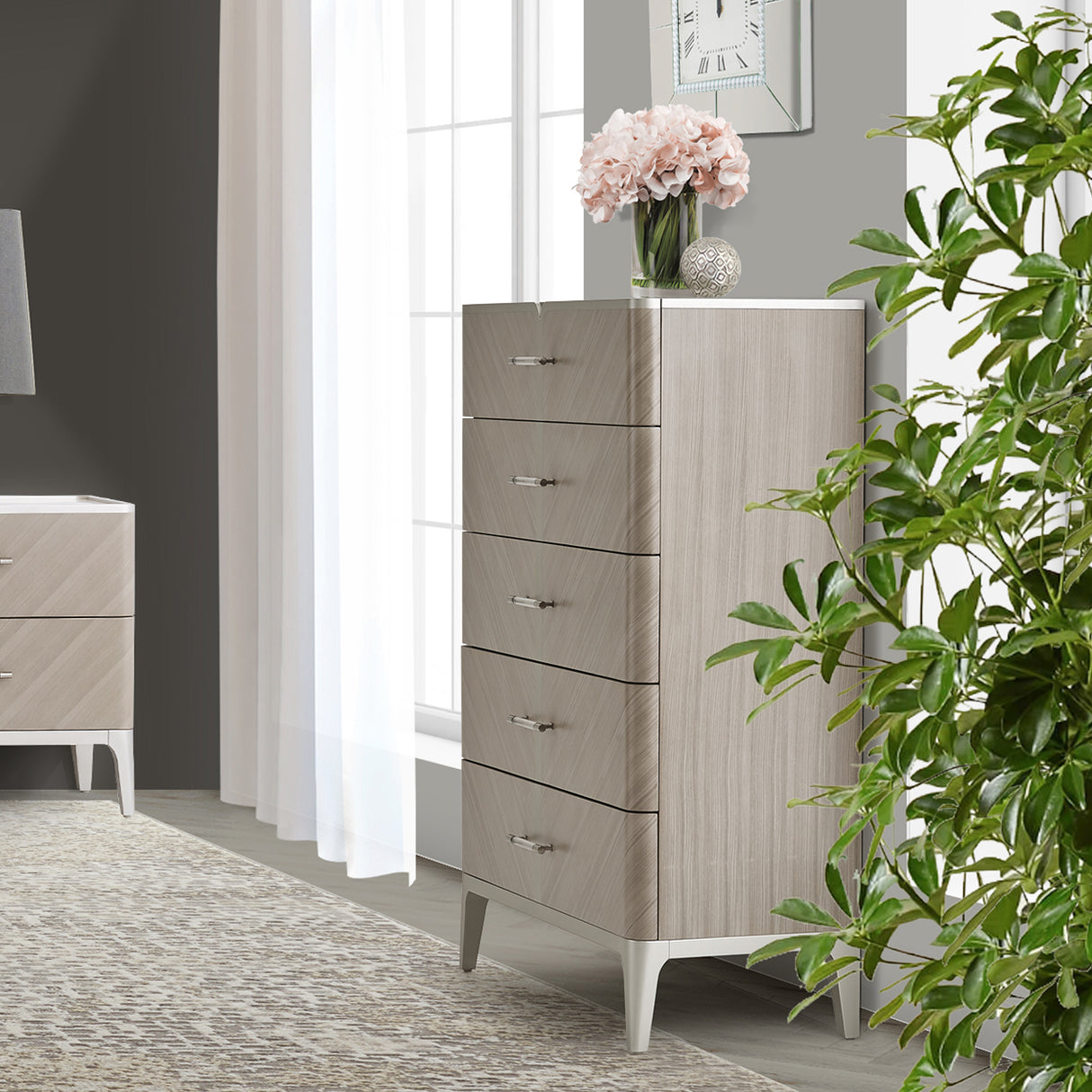 Lanterna Silver Mist Highboy Vertical Chest from Michael Amini - Luna Furniture
