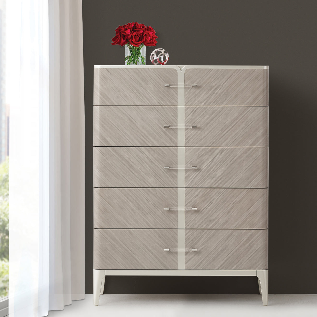 Lanterna Silver Mist Highboy Vertical Chest from Michael Amini - Luna Furniture