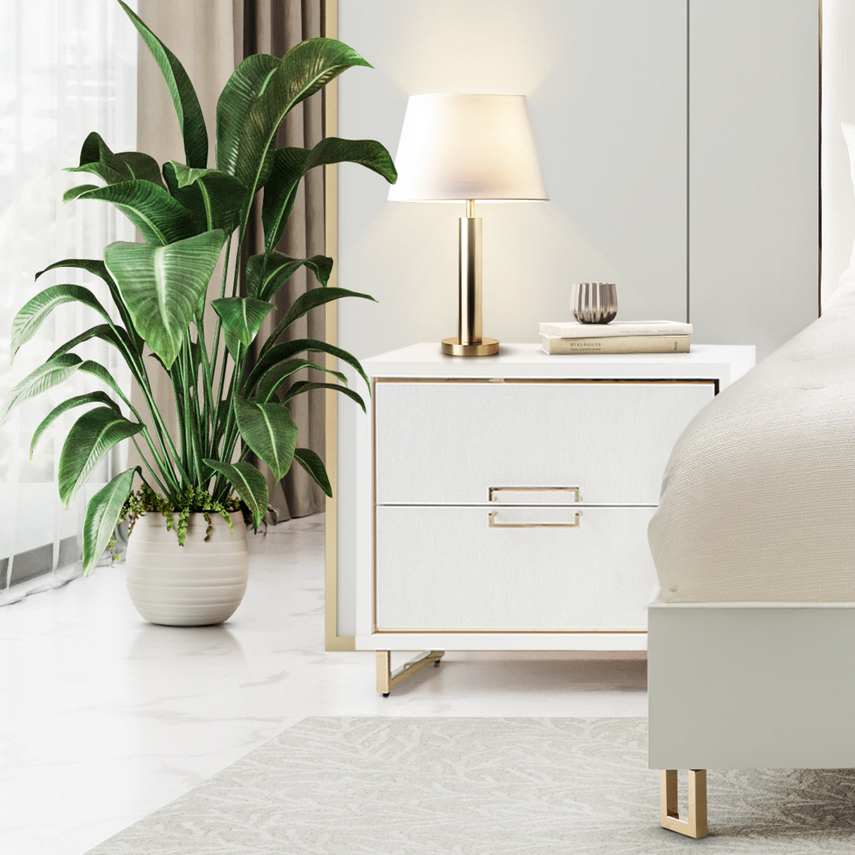 Palm Gate Cloud White Nightstand Cloud White from Michael Amini - Luna Furniture