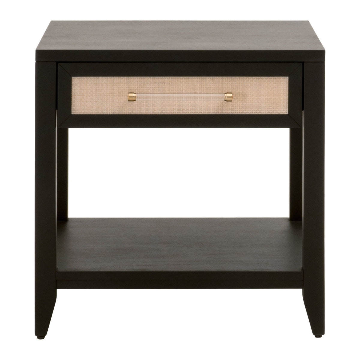 Holland 1-Drawer Side Table in Brushed Black Acacia, Natural Rattan from Essentials For Living - Luna Furniture