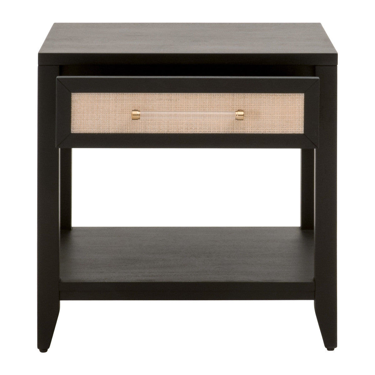 Holland 1-Drawer Side Table in Brushed Black Acacia, Natural Rattan from Essentials For Living - Luna Furniture