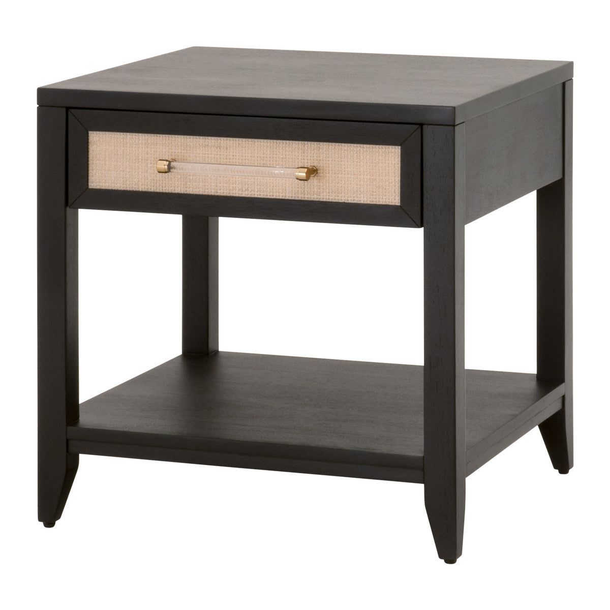 Holland 1-Drawer Side Table in Brushed Black Acacia, Natural Rattan from Essentials For Living - Luna Furniture