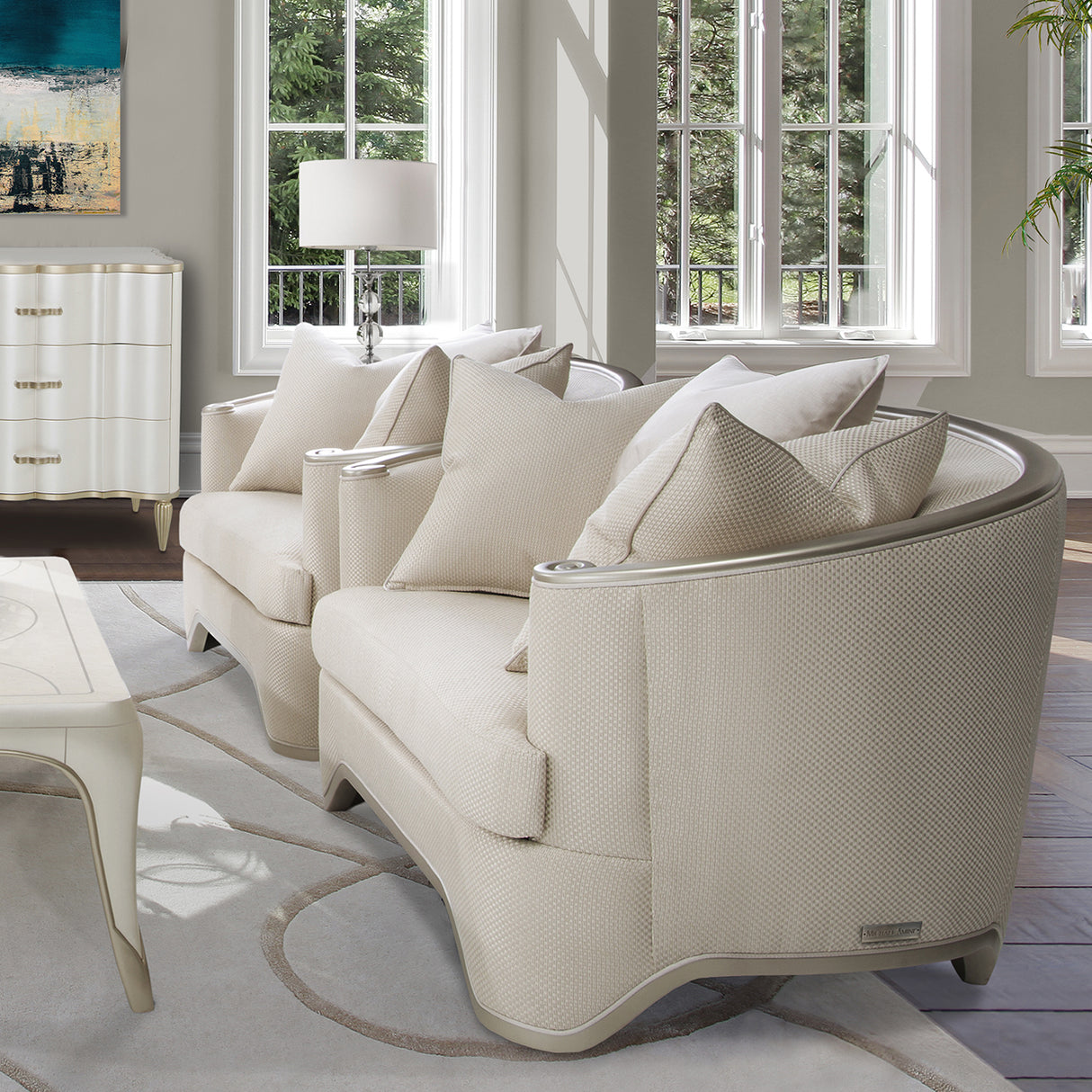 London Place Lt. Champagne Chair & A Half from Michael Amini - Luna Furniture