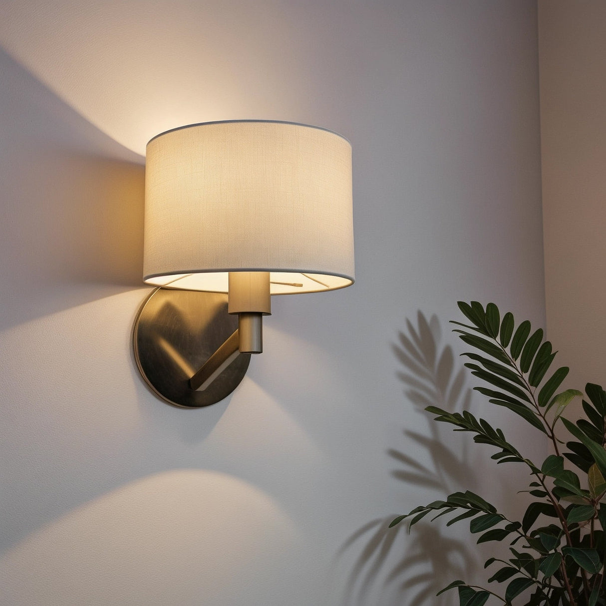 Nebula Brushed Nickel Base Wall Lamp with Rotary Switch White Fabric Shade from Ashcroft Furniture - Luna Furniture