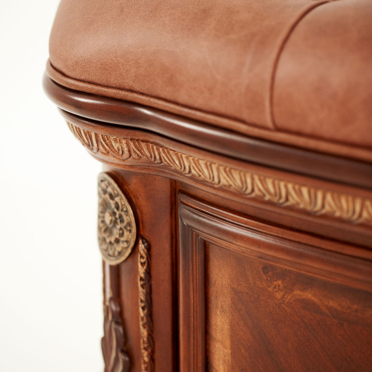Cortina Honey Walnut Leather Bench With Storage from Michael Amini - Luna Furniture