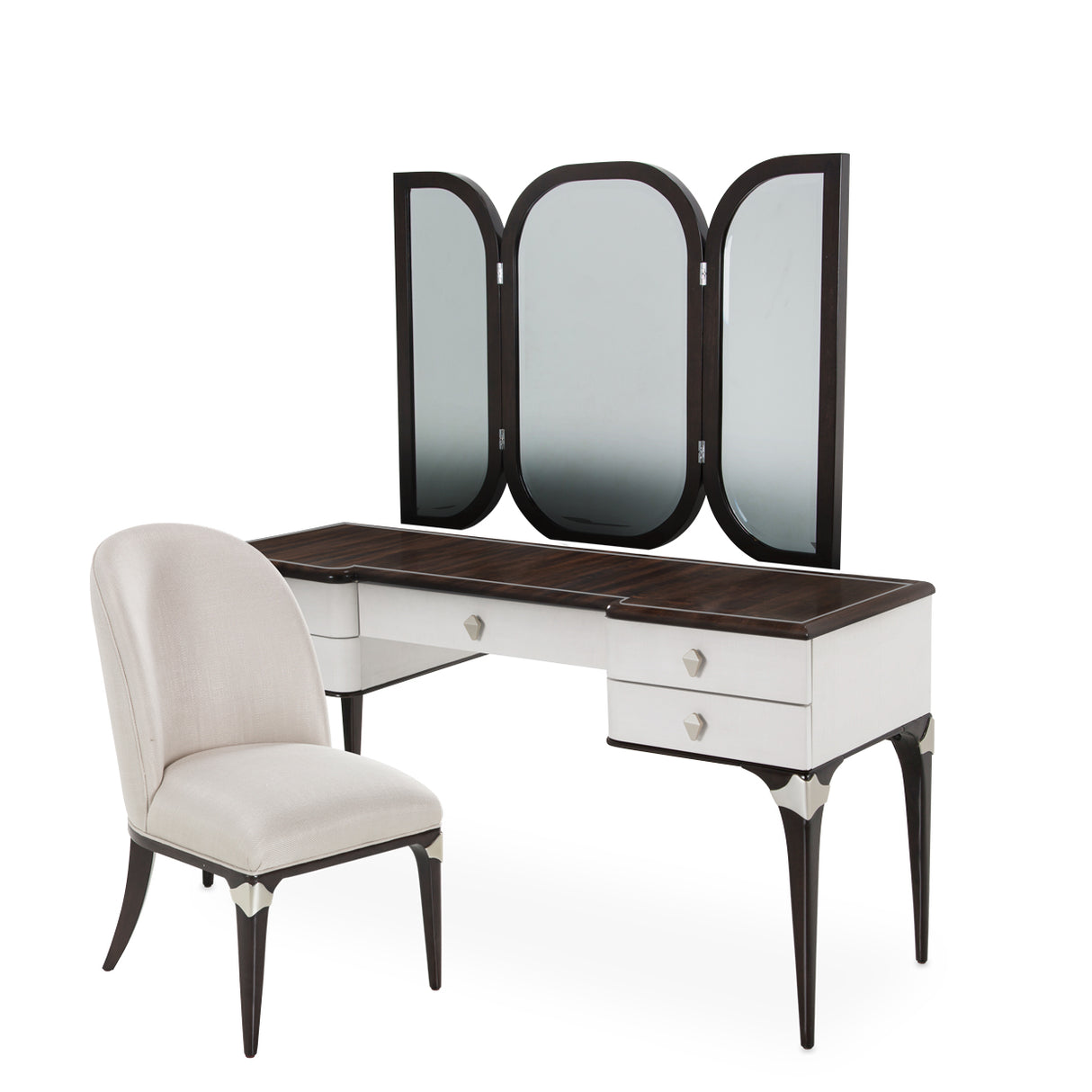 Paris Chic Espresso Vanity Desk With Mirror & Chair from Michael Amini - Luna Furniture