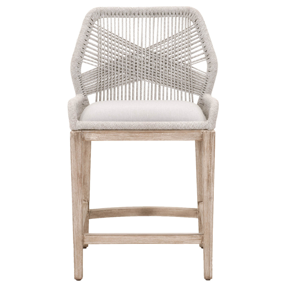 Loom Counter Stool in Taupe & White Flat Rope, Performance Pumice, Natural Gray Mahogany from Essentials For Living - Luna Furniture