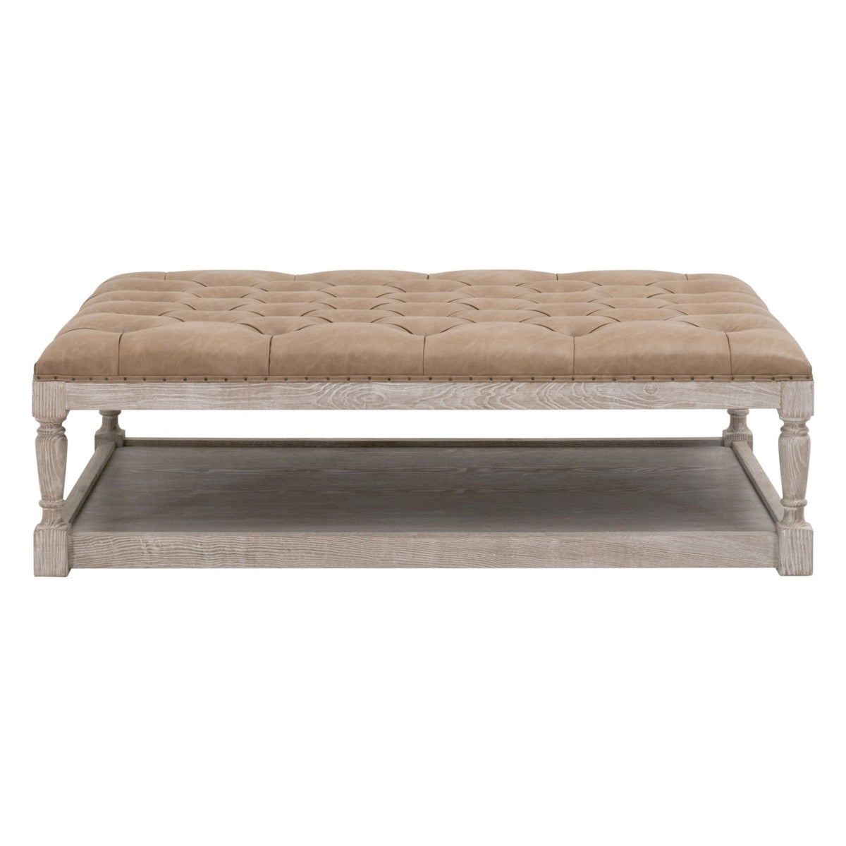 Townsend Tufted Upholstered Rectangle Coffee Table in Ivanhoe Toast, Natural Gray Ash, Black Nail Tacks from Essentials For Living - Luna Furniture