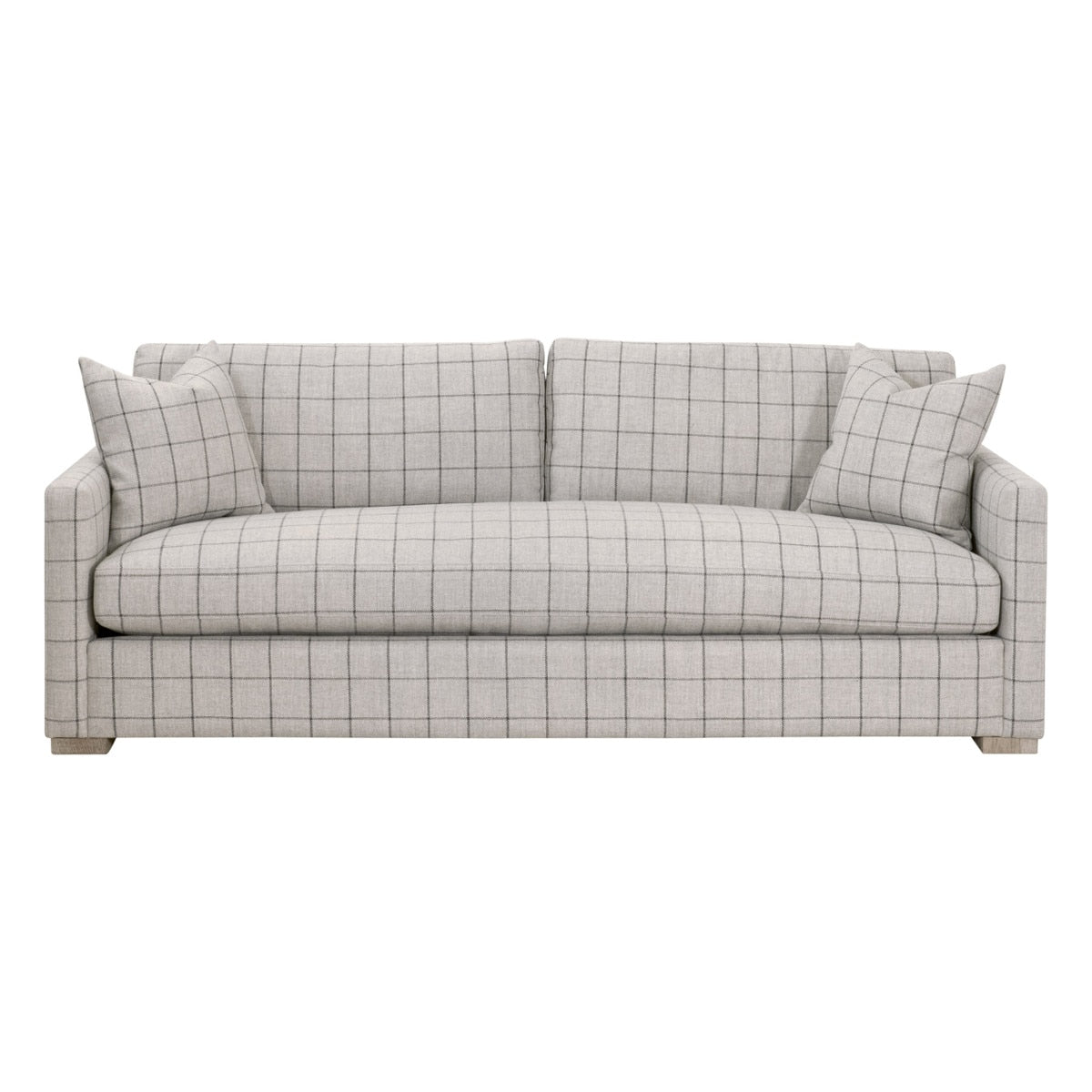 Clara 86" Slim Arm Sofa in Performance Windowpane Cement, Natural Gray Oak from Essentials For Living - Luna Furniture