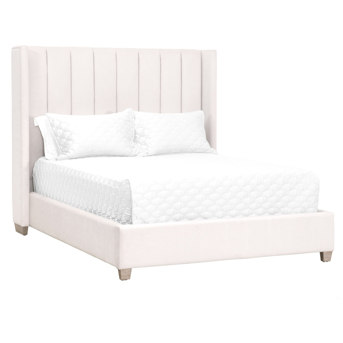 Chandler Standard King Bed in Cream Velvet, Natural Gray Oak from Essentials For Living - Luna Furniture
