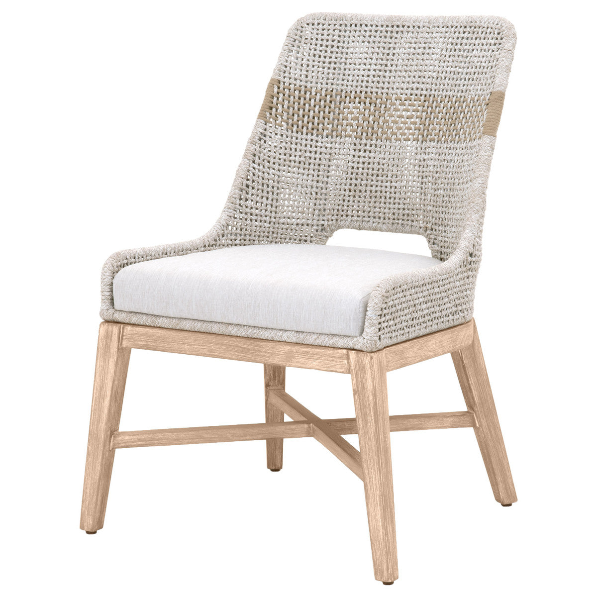 Tapestry Dining Chair in Taupe & White Flat Rope, Taupe Stripe, Performance Pumice, Natural Gray Mahogany, Set of 2 from Essentials For Living - Luna Furniture