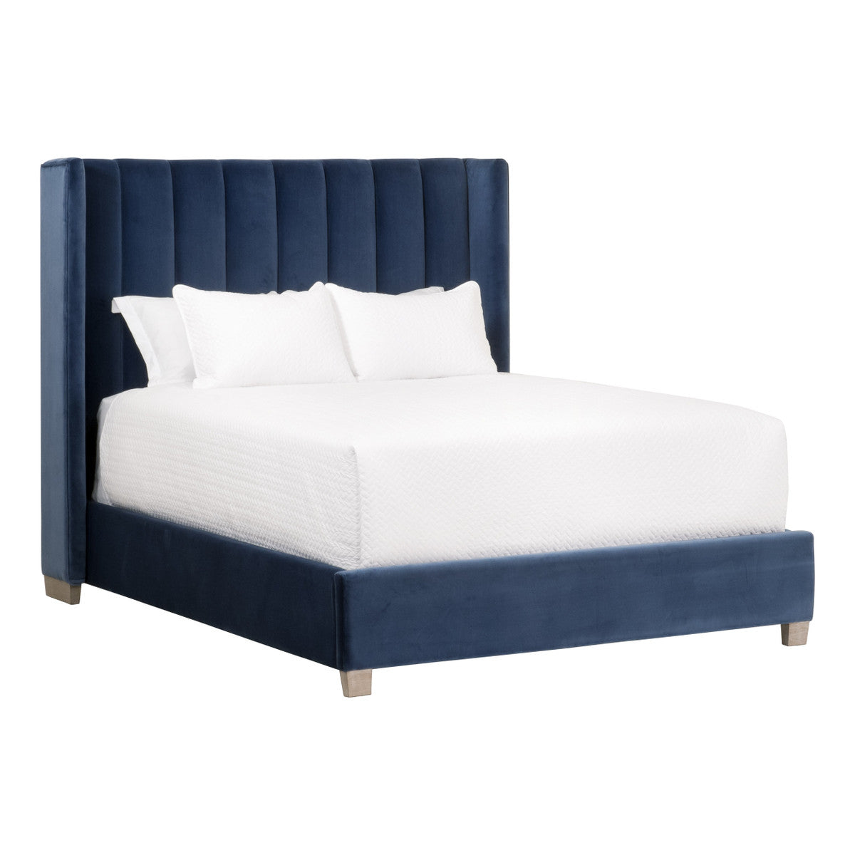 Chandler Queen Bed in Denim Velvet, Natural Gray Oak from Essentials For Living - Luna Furniture