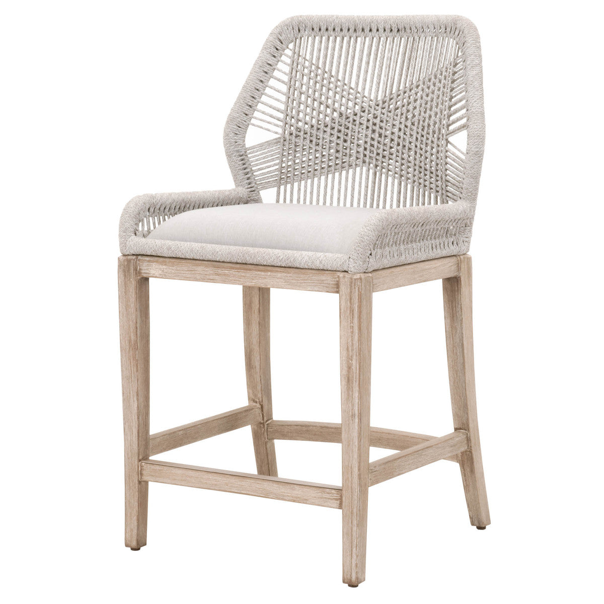 Loom Counter Stool in Taupe & White Flat Rope, Performance Pumice, Natural Gray Mahogany from Essentials For Living - Luna Furniture