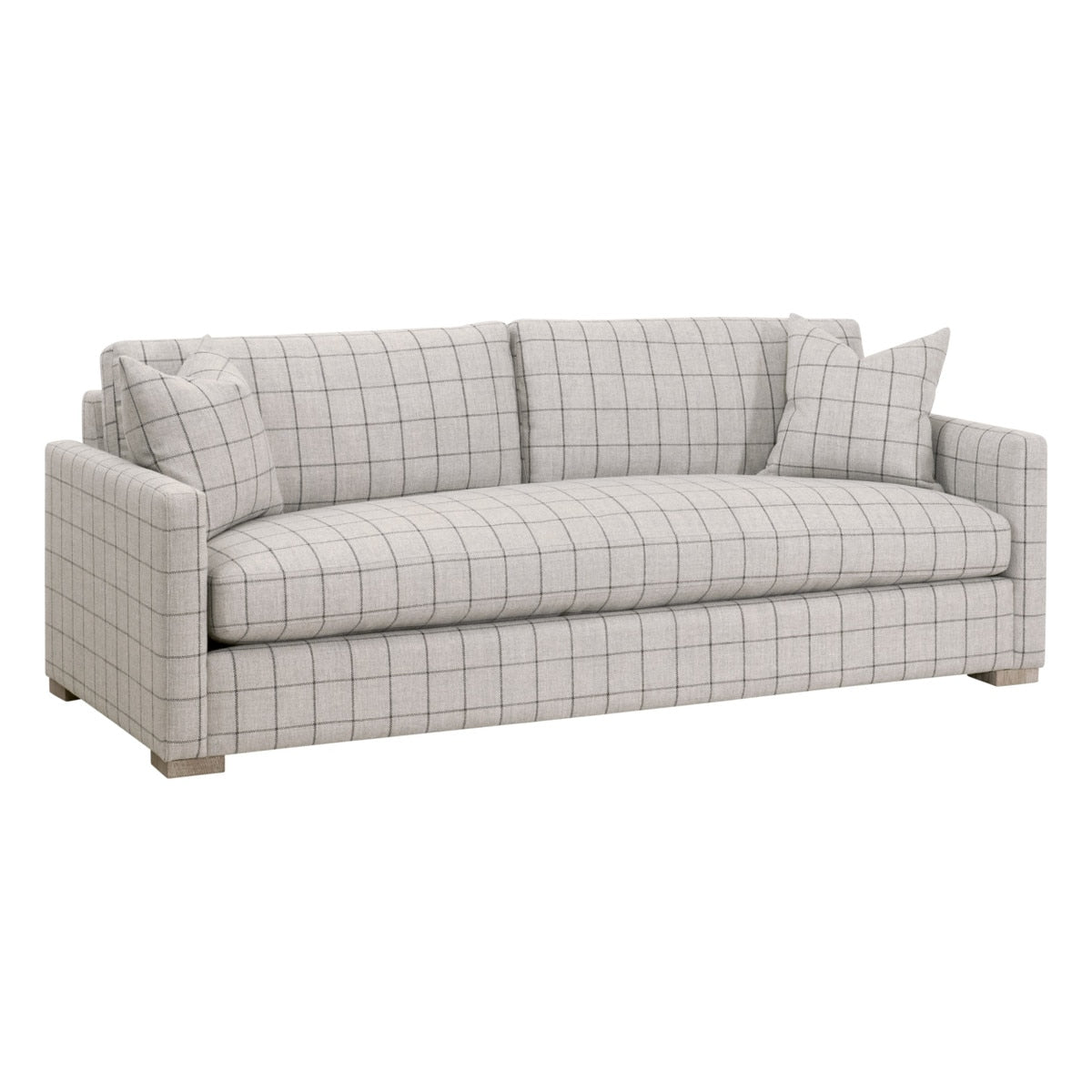 Clara 86" Slim Arm Sofa in Performance Windowpane Cement, Natural Gray Oak from Essentials For Living - Luna Furniture