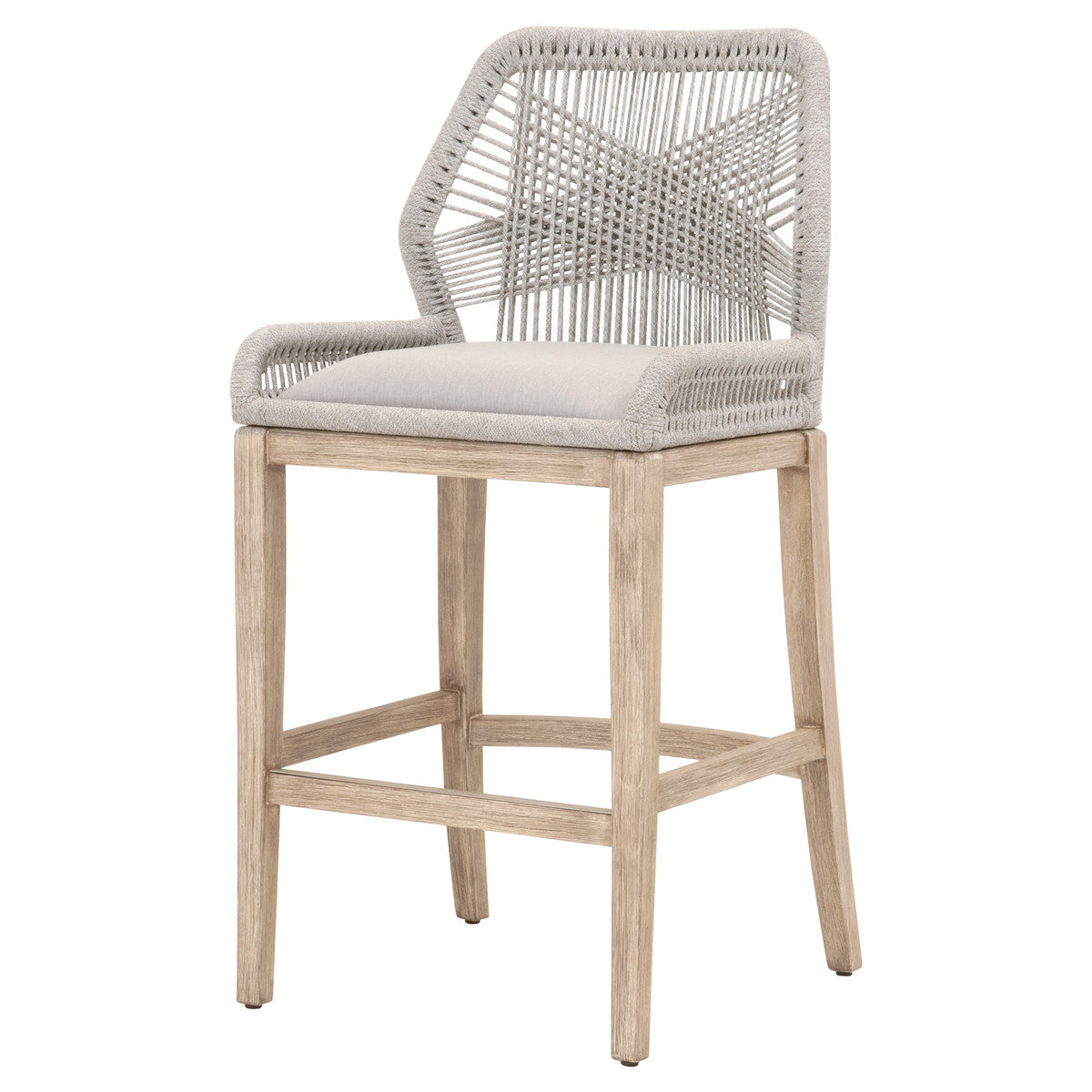 Loom Barstool in Taupe & White Flat Rope, Performance Pumice, Natural Gray Mahogany from Essentials For Living - Luna Furniture