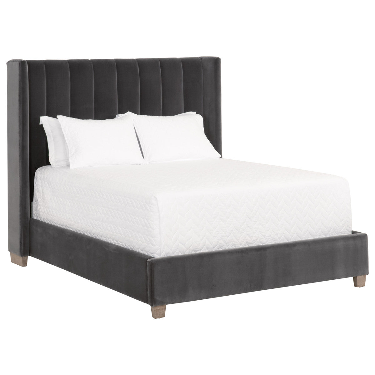 Chandler Standard King Bed in Dark Dove Velvet, Natural Gray Oak from Essentials For Living - Luna Furniture