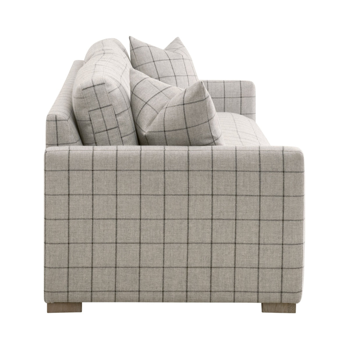 Clara 86" Slim Arm Sofa in Performance Windowpane Cement, Natural Gray Oak from Essentials For Living - Luna Furniture