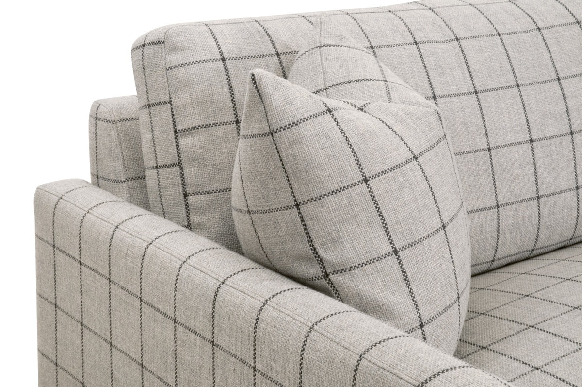 Clara 86" Slim Arm Sofa in Performance Windowpane Cement, Natural Gray Oak from Essentials For Living - Luna Furniture