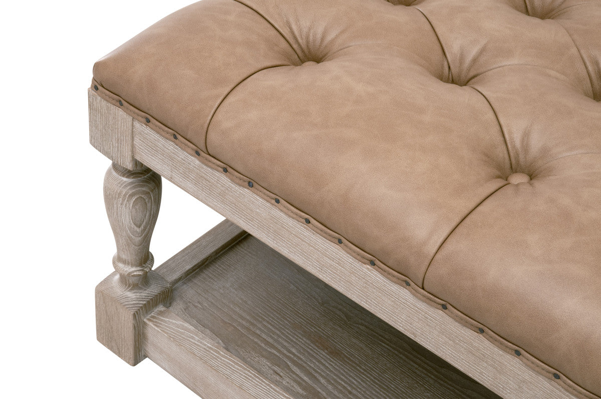 Townsend Tufted Upholstered Coffee Table in Ivanhoe-Toast, Natural Gray Ash from Essentials For Living - Luna Furniture