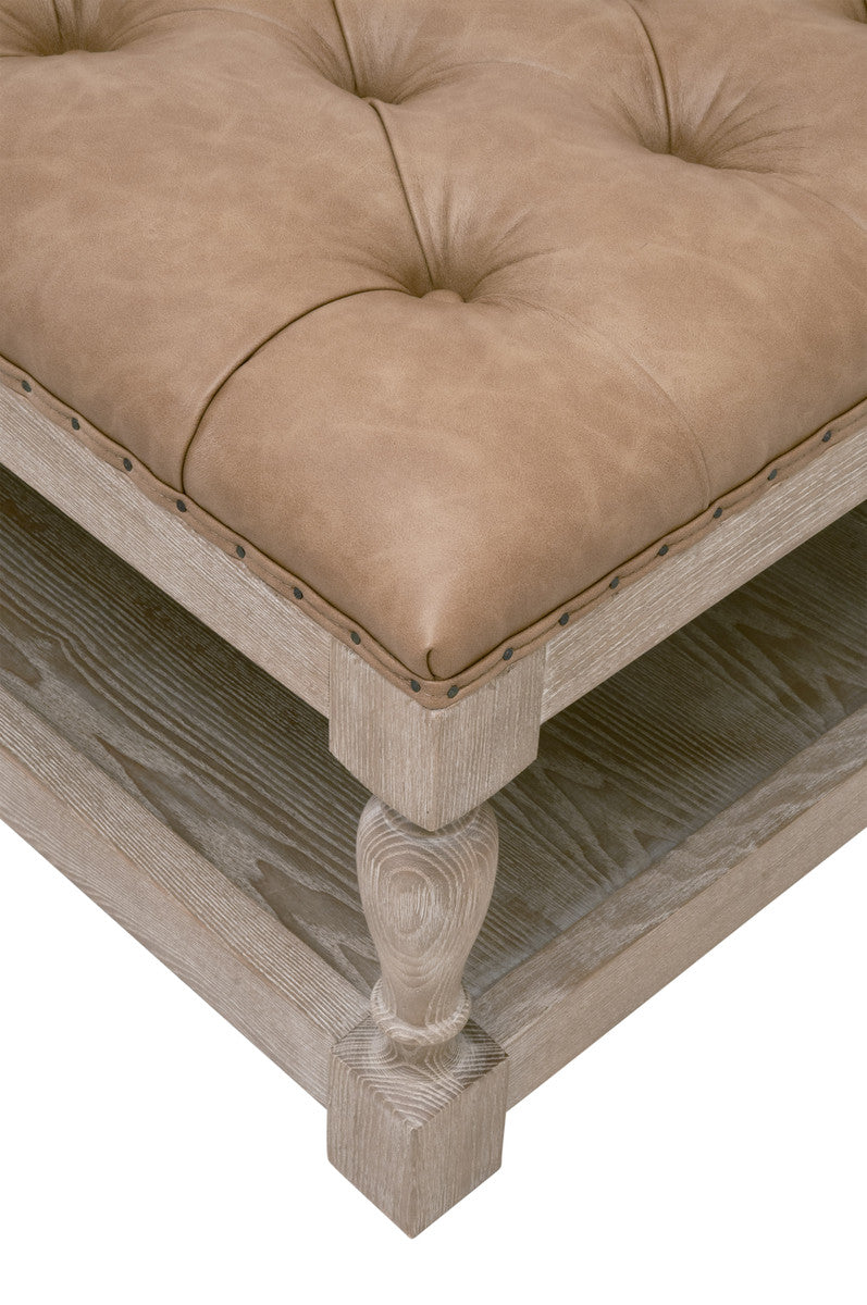 Townsend Tufted Upholstered Coffee Table in Ivanhoe-Toast, Natural Gray Ash from Essentials For Living - Luna Furniture