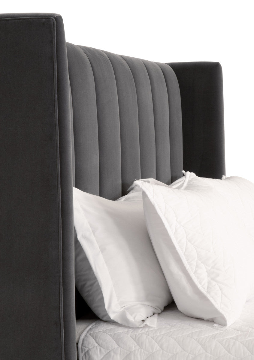 Chandler Standard King Bed in Dark Dove Velvet, Natural Gray Oak from Essentials For Living - Luna Furniture