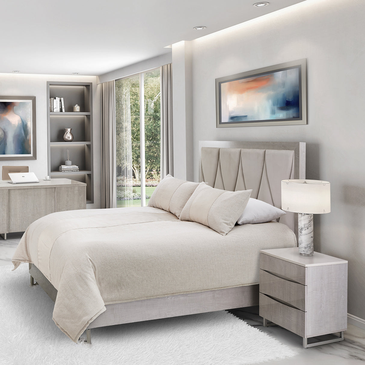 Marin Greige Cal King Panel Bed (3 Pc) from Michael Amini - Luna Furniture