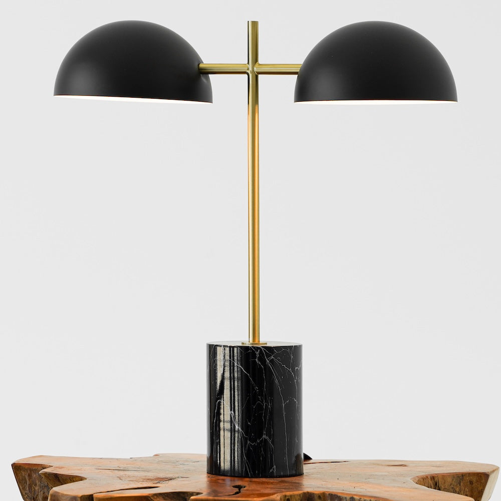 Nova Hydro Black Table Lamp with On/Off Switch Double Lamp with Faux Marble Base from Midinmod - Luna Furniture