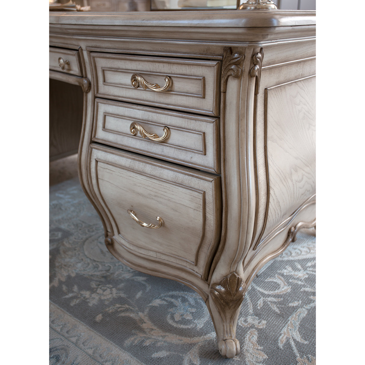 Platine De Royale Champagne Desk from Michael Amini - Luna Furniture