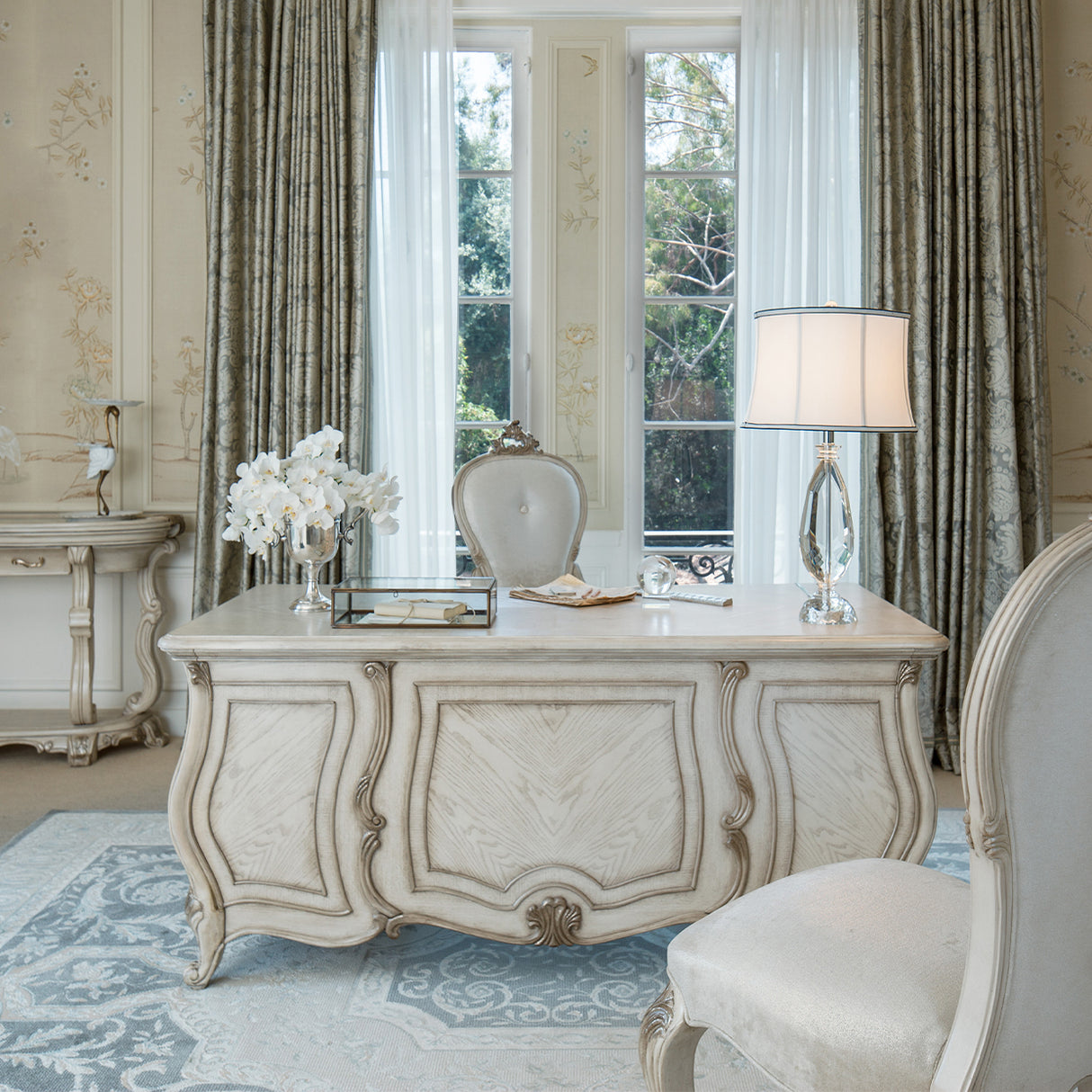 Platine De Royale Champagne Desk from Michael Amini - Luna Furniture