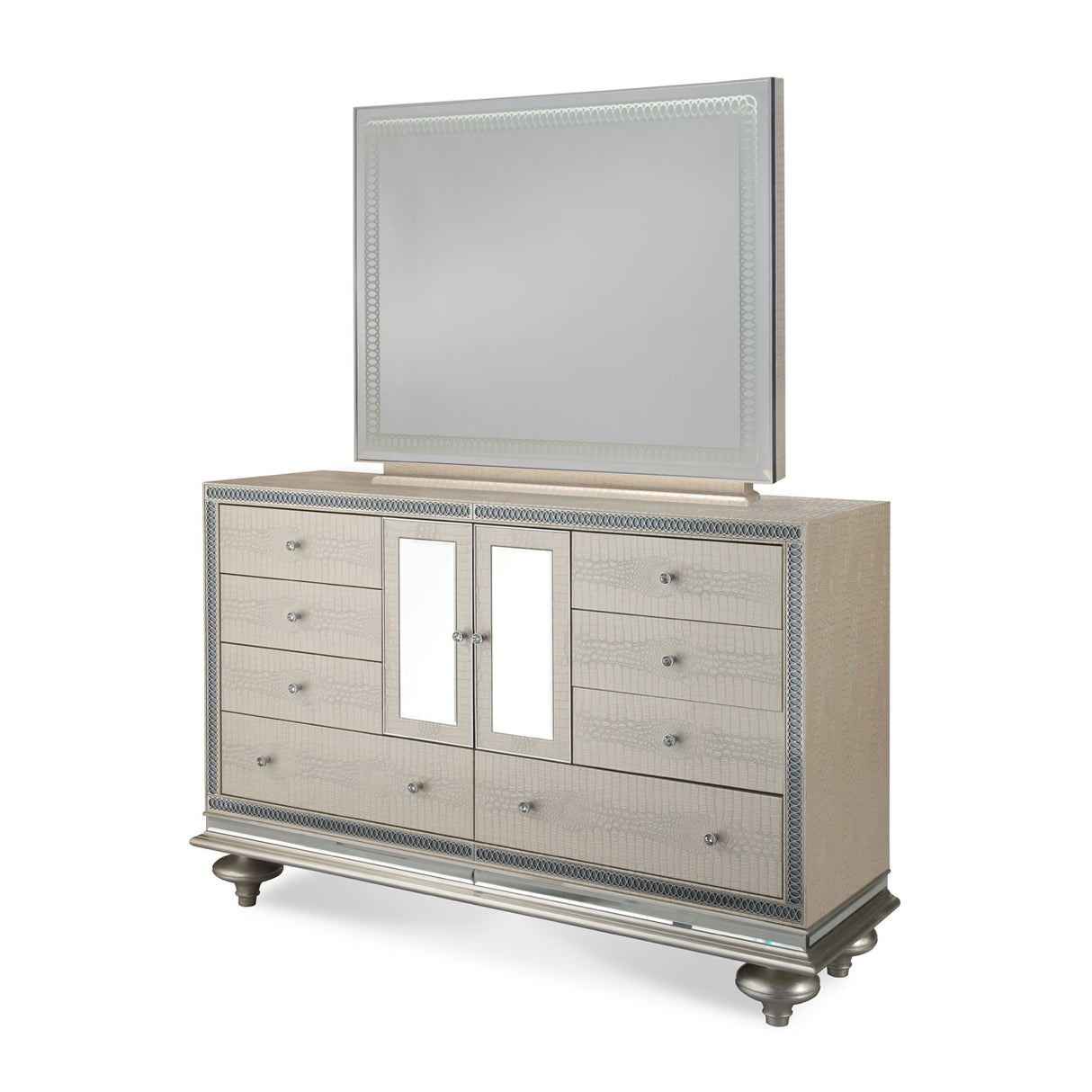 Hollywood Swank Crystal Croc Dresser With Mirror from Michael Amini - Luna Furniture