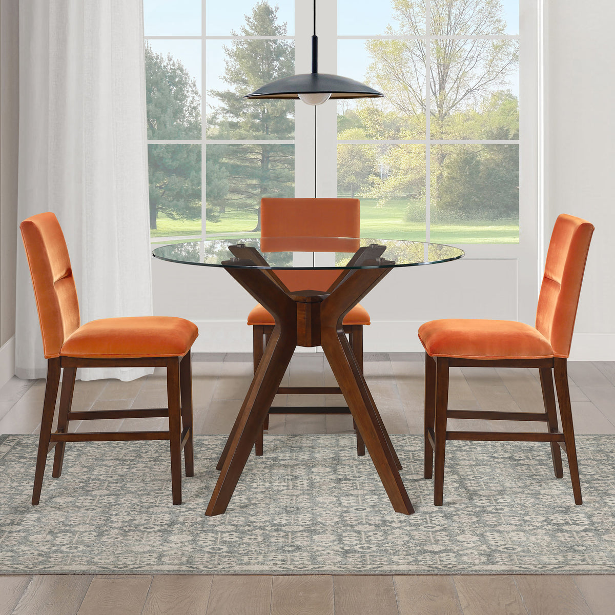 Zen 5-Piece Counter Set with Orange Velvet Counter Chairs from Steve Silver - Luna Furniture