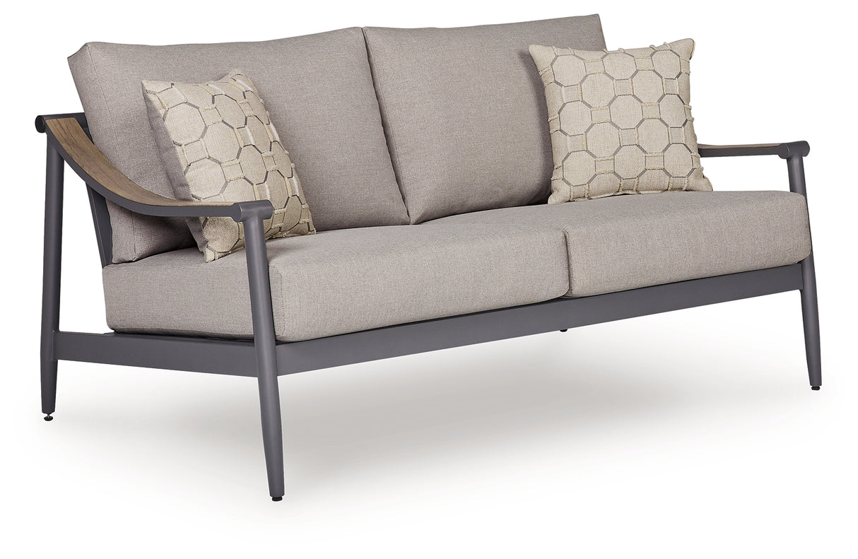 Ocean Beach Gray Outdoor Loveseat with Cushion from Ashley Furniture - Luna Furniture